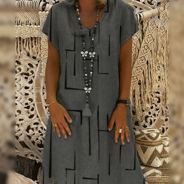 Kvinnor V-hals A Line-klänning Miniklänningar Kortärmad Summer Beach Grey L