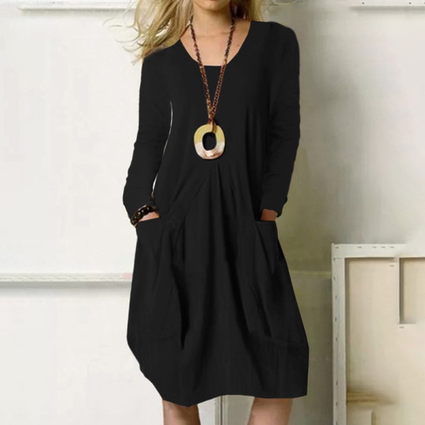 Naisten tavalliset Midi-mekot Pitkähihainen mekko Black L