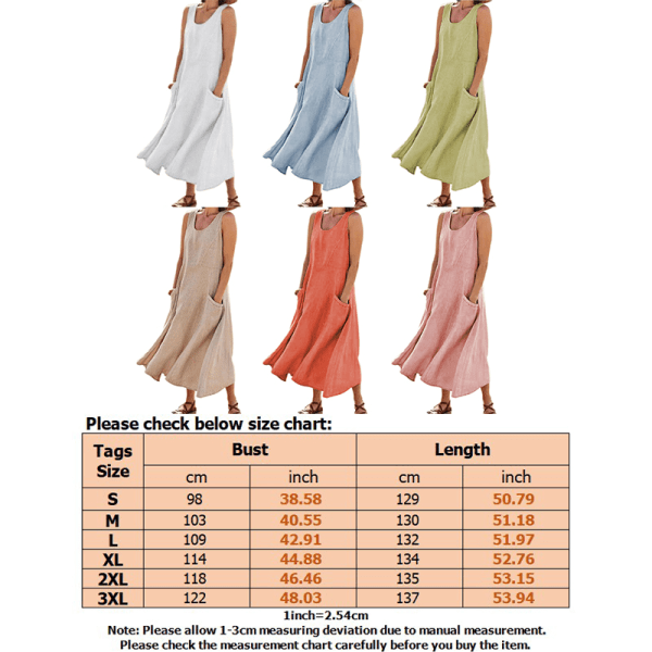 Naisten hihaton pitkä mekko Yksiväriset maximekot Orange 2XL