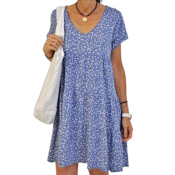 Lady Mini Dress Summer Beach Sundress Lyhythihainen Casual treffit Blue 4XL