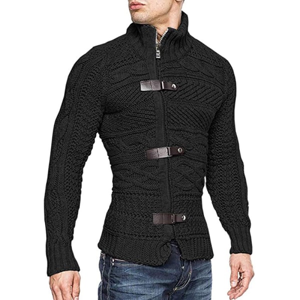 Långärmad tröja för män i enfärgad tröja Black XXXL