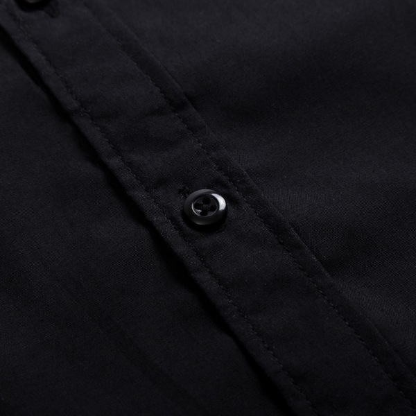 Herr Casual Lapel Broderad Långärmad T-shirt med knappar Black 2XL