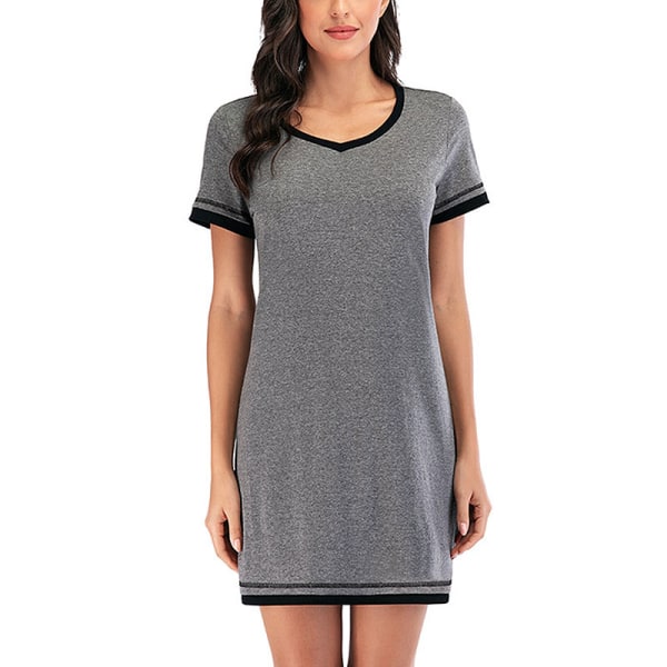 Kvinder Nattøj Kjole Casual Lang T-shirt Toppe Nightie Pyjamas Dark Grey,XL