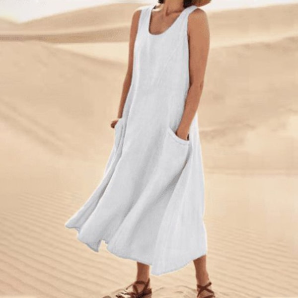 Kvinnor ärmlös långklänning i enfärgade maxiklänningar Beige M fe7a | Beige  | Cotton|Linen | Fyndiq