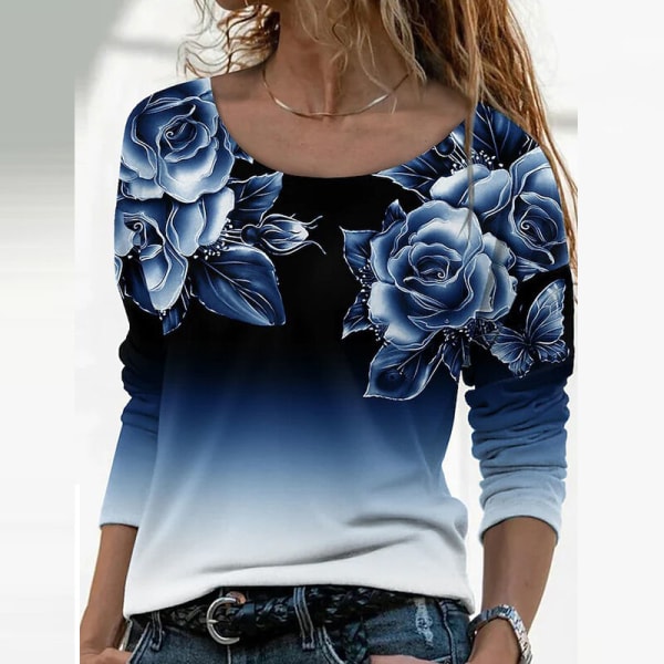 Naisten pitkähihaiset topit Gradient-paita Blue XXL