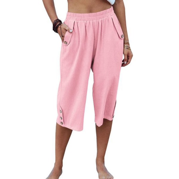 Kvinder Mid Waist Bukser Ensfarvet Palazzo Pant Pink XL