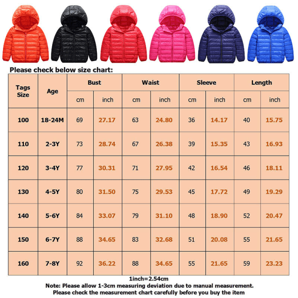 Pojke Hooded Neck dunjackor Enfärgad med fickor Ytterkläder Orange 110cm