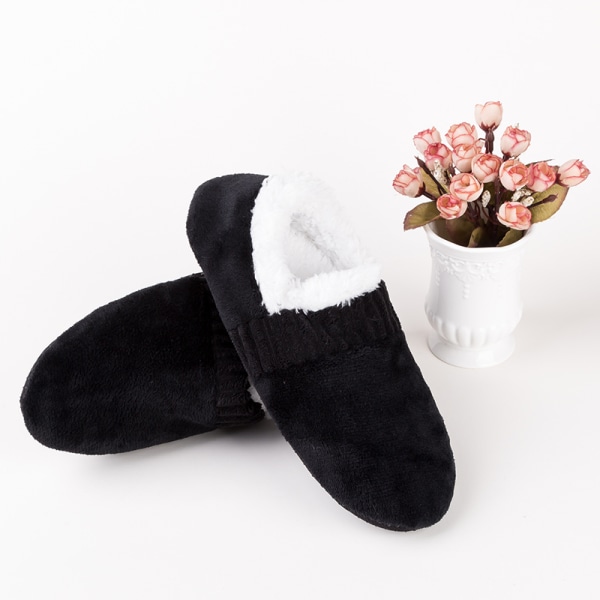 Men Casual Slipper Indoor Plush Warm Home Shoes Anti-Skid Mule Black