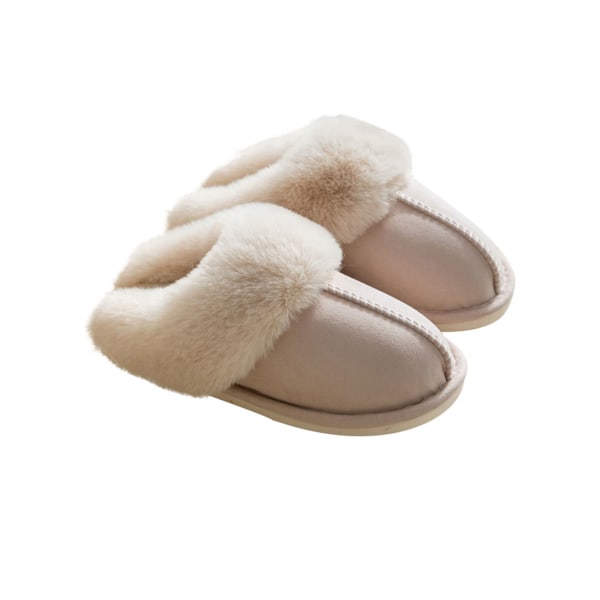 Unisex Suede Slippers Slides Mules Winter Warm Indoor Floor Shoe Beige,38-39