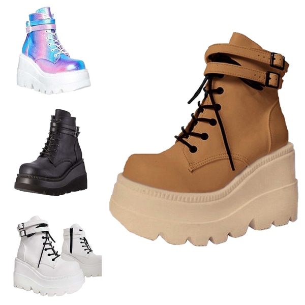 Women Wedge Platform Muffin Shoes High Top Sneakers Casual Shoes Colorful,42