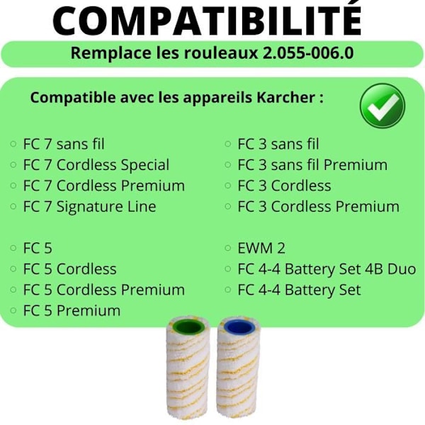 Ersättningsrullar - Karcher - FC7/FC5/FC3 - Paket med 4 - Kompatibel med Karcher - 2 blå och gröna munstycken