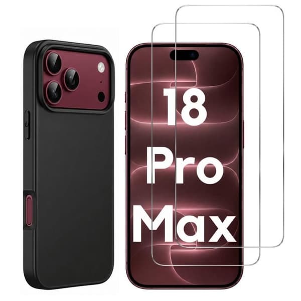 Sort cover til iPhone 18 PRO MAX og 2 hærdede glas skærmbeskyttelse Phonillico® Svart