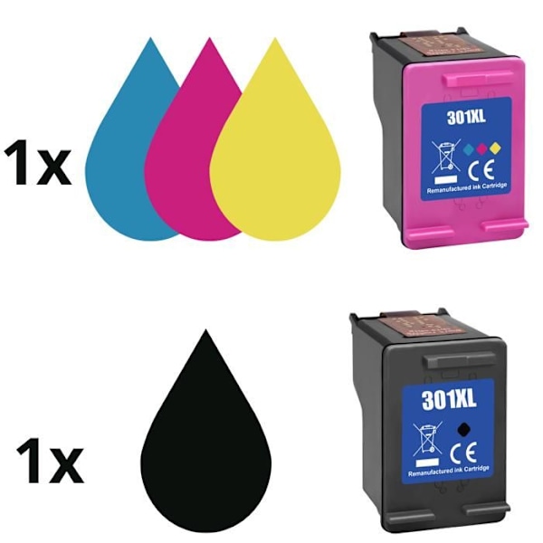 Mustekasetti - HP - 301XL - Musta ja Värit - 2 pakkauksessa - Yhteensopiva useiden mallien kanssa