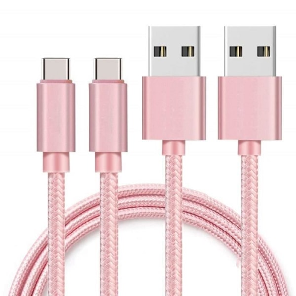 USB-C kabel til Sony Xperia 1 - Xperia 5 - Xperia 10 - Xperia L4 - Flettet nylon pink 1 meter [SÆT 2] Phonillico® Rosa