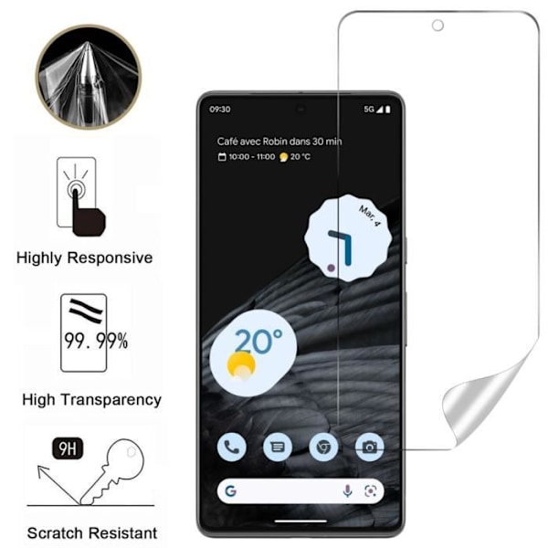 Beskyttelsesfilm i plast til Google Pixel 7 PRO [Pakke 2] Hydrogel beskytter, ridseresistent, ultra tynd Phonillico® Transparent
