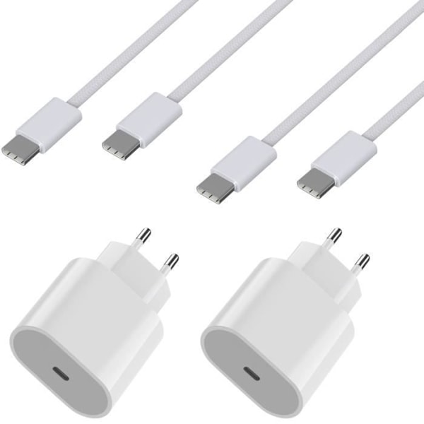 Lot 2 Snabbare Laddare 20W + 2 USB-C USB-C 2 meter Kablar för iPhone 15 - 15 PLUS - 15 PRO - 15 PRO MAX Phonillico®