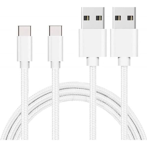 USB-C-kabel för Samsung A21S - A31 - A41 - A51 - A71 - Typ USB-C Nylonflätad Silver Vit 1 Meter [LOT 2] Phonillico® Silver Vit