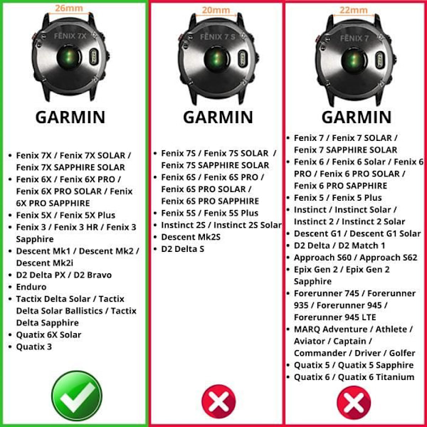 Armband för Garmin Descent Mk1 - Garmin Descent Mk2 - Garmin Descent Mk2i - Svart silikon 26mm QuickFit Phonillico®