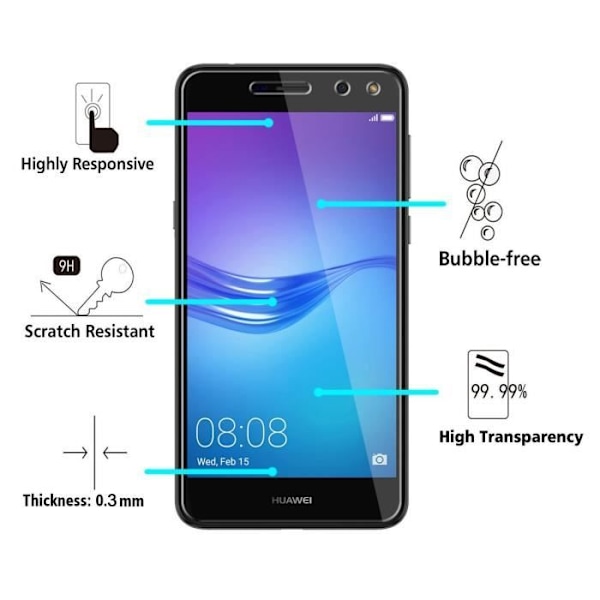 Skærmbeskyttelsesfilm - Phonillico® - Huawei Y6 2017 - Pack med 3 - Ultra holdbar - Kradsikker