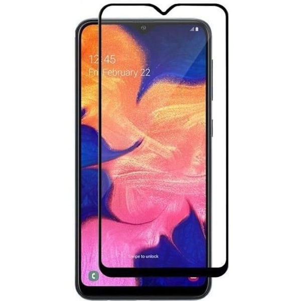 Härdat Glas - Phonillico® - Samsung Galaxy A10 - Transparent - Svart Kant - Repningsbeständig Transparent, svart
