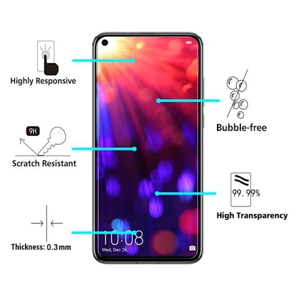 Härdat glas - Phonillico® - Huawei HONOR VIEW 20 - Ultra Resistenta - Skärm skydd - Paket 1