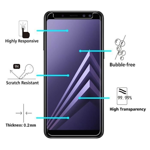 Hærdet Glas til Samsung Galaxy A8 2018 A530 - Fuldt Transparent Skærmbeskyttelsesfilm [Phonillico®] Transparent