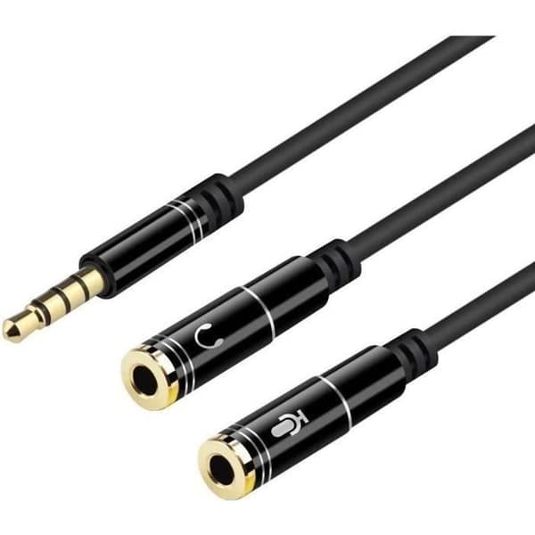 Kabeladapter til dobbelt jack audio og mikrofon, kompatibel med smartphone, PS4, Xbox One S, højttaler, tablet, computer, headset.