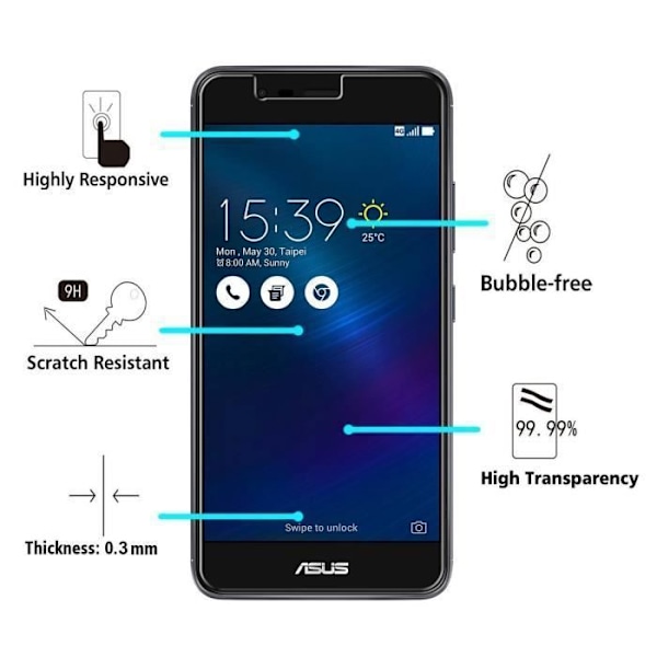 Verre härdat Asus Zenfone 3 MAX ZC520TL - [Pack 3] Ultra Resistenta Skärmskyddsfilm [Phonillico®]