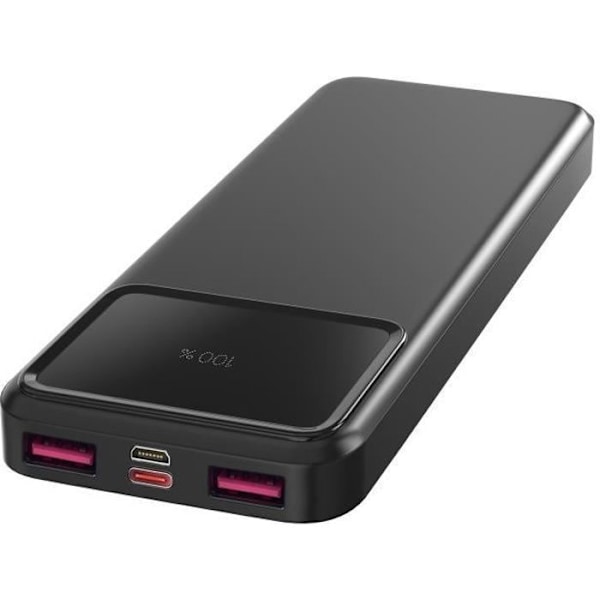 Extern batteri 10000mAh USB USB-C micro-USB Snabbladdning LED-skärm Phonillico® Svart