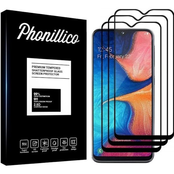 Hærdet Glas - Phonillico® - Samsung Galaxy A20E - Pakke med 3 - Gennemsigtig - Sort Kant - Kradsefast Transparent, svart