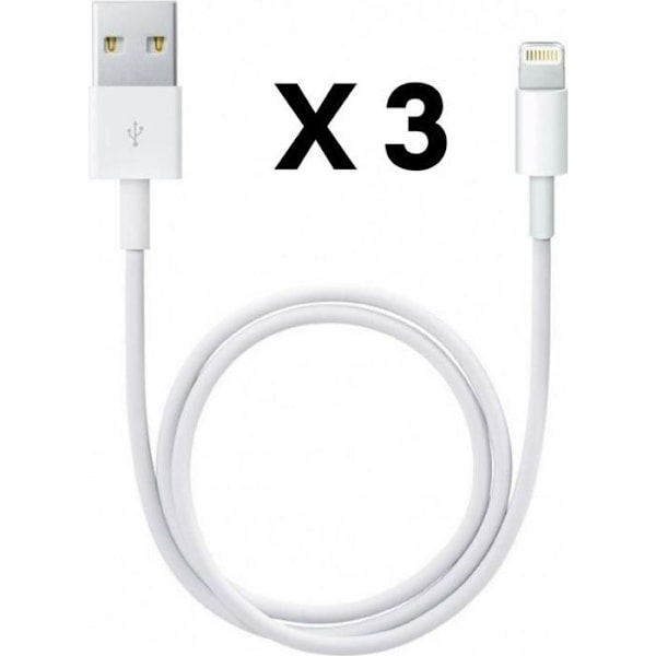 [Kompatibel iPhone XSMAX-XR-XS-X-8PLUS-8-7PLUS-7-6PLUS-6-5-SE] Lot 3 Kablar USB Laddare Vit 1 Meter [Phonillico®]