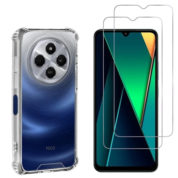 Stødabsorberende cover - Phonillico® - Xiaomi Poco C75 - Fleksibel - Transparent - 2 hærdede glas Transparent