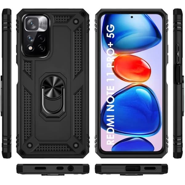 Coque Sort til Xiaomi Redmi Note 11 PRO+ 5G - Redmi Note 11 PRO PLUS 5G - Stødabsorberende Slagfast Militær Stil Robust Phonillico® Svart