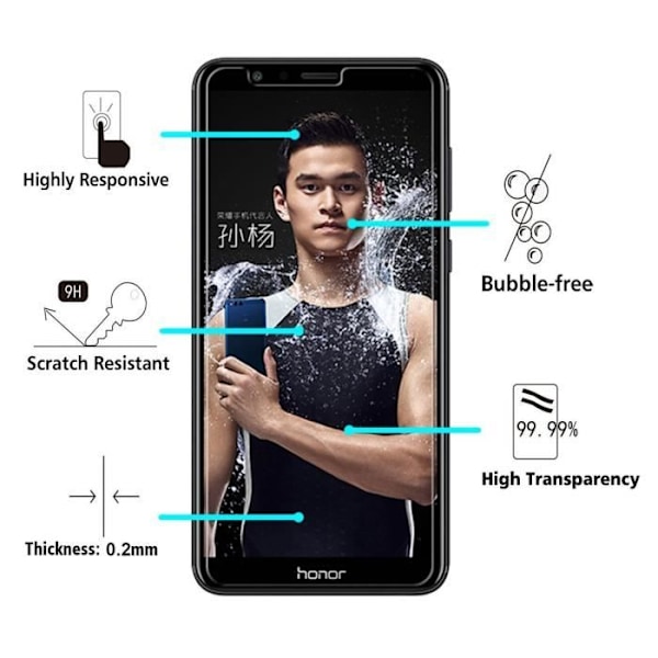 Skærmbeskyttelsesfilm - Phonillico® - Huawei HONOR 7X - Pakke med 2 - Tempereret glas - Ridsefast