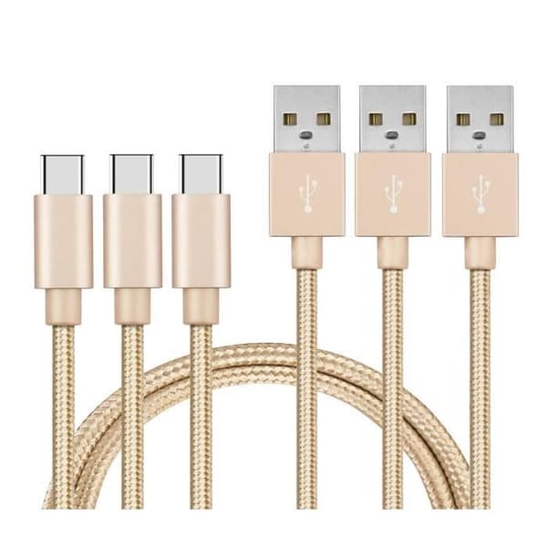 USB-C-kabel för Xiaomi REDMI NOTE 9 - NOTE 9 PRO - NOTE 10 - NOTE 10 PRO - Typ USB-C Nylonfläta Guld 1 Meter [PACK 3] Phonillico® Guld