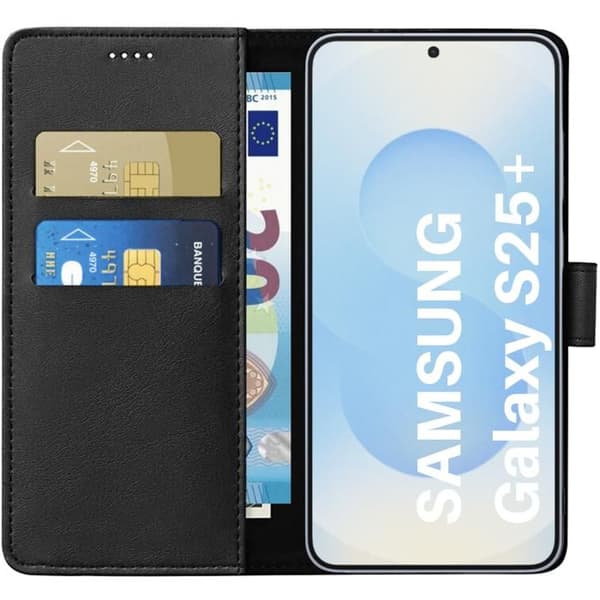 Coque til Samsung Galaxy S25 PLUS - Sort Pung med Magnetisk Klap til Kortopbevaring Phonillico® Svart