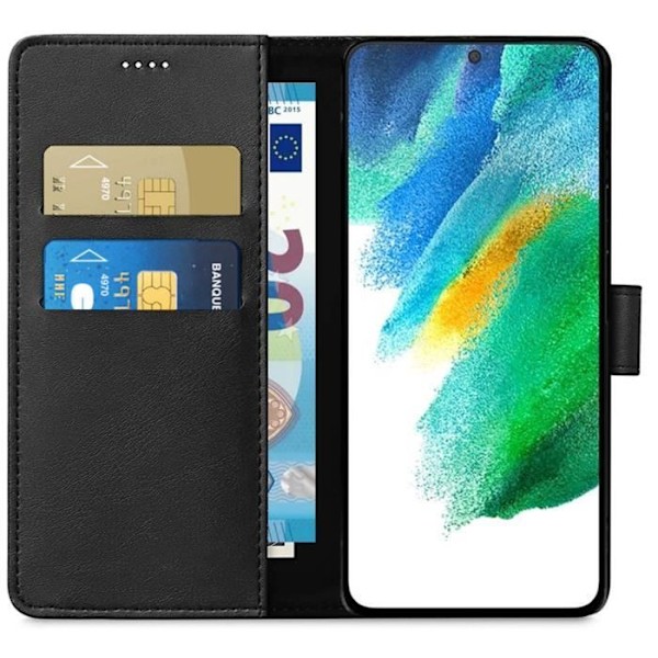 Fodral till Samsung S21 FE 5G - Svart Plånboksfodral Magnetiskt Vikbart Kortförvaring Phonillico® Svart
