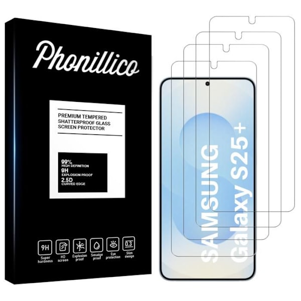Härdat glas - Phonillico - Samsung Galaxy S25 PLUS - Pack om 4 - Repellerande - Transparent Transparent