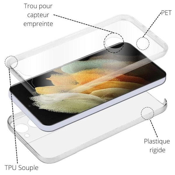 Kokonainen kuori - Phonillico® - Samsung Galaxy S22 - Kirkas - Ohut - Puolijäykkä Transparent