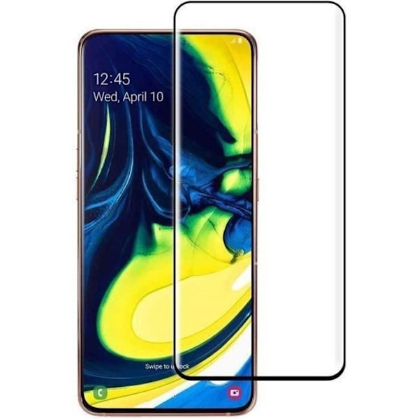 Hærdet Glas - Phonillico® - Samsung Galaxy A80 - Transparent - Sort Kant - Ridsefast Transparent, svart