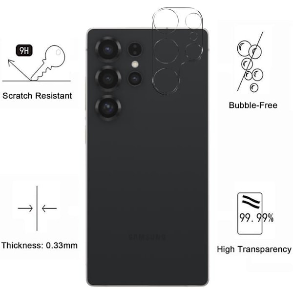 Suojauskamera - Phonillico - Samsung Galaxy S25 ULTRA - 2 pakkaus - Karkaistu lasi - Naarmunkestävä Transparent