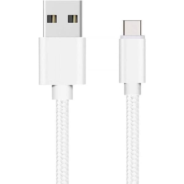 USB-C-kabel för Xiaomi Mi NOTE 10 - Mi NOTE 10 LITE - Laddkabel Typ USB-C Nylonflätad Silver Vit 1 Meter Phonillico® Silver Vit
