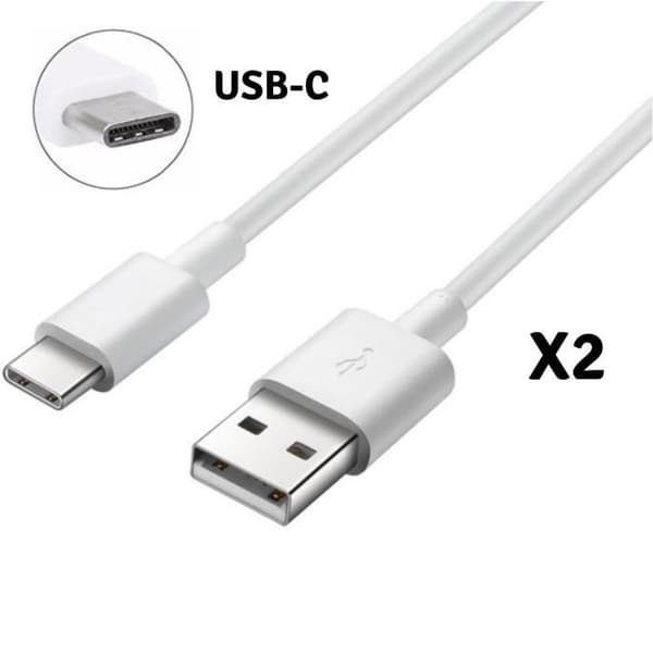 [Kompatibel Samsung Galaxy NOTE 8 - NOTE 9] Lot med 2 USB-C kabler Hvid Micro USB Ladekabel 1 Meter [Phonillico®]