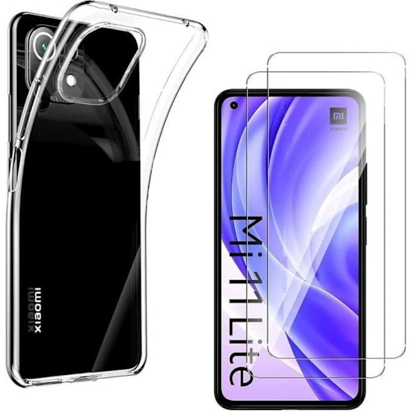 Fodral för Xiaomi MI 11 LITE och 2 Härdat Glas - Skydd i Svalt Silikon Skärmfilm Phonillico® Transparent