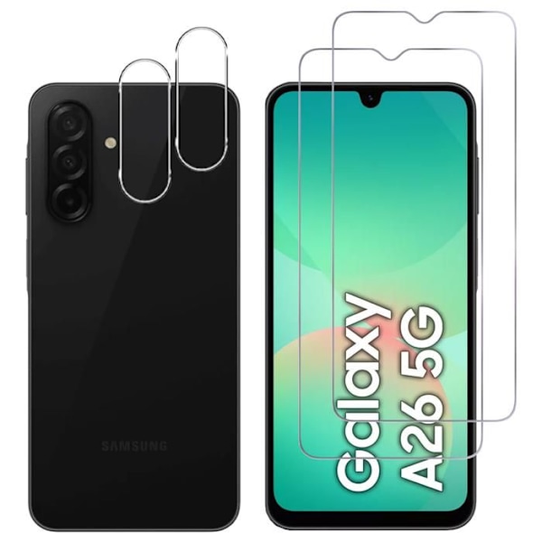Hærdet Glas - Phonillico® - Samsung Galaxy A26 5G - Pakke 2 - Skærm- og Kamera Beskyttelse - Kradsbestandig Transparent