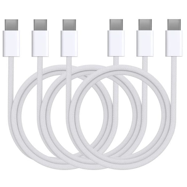 Lott 3 USB-C till USB-C-kablar för iPhone 15 - 15 PLUS - 15 PRO - 15 PRO MAX - 1 meter flätad nylonkabel Phonillico®
