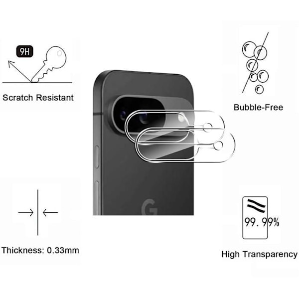 Beskyttelseskamera - Phonillico® - Google Pixel 9 - Sæt af 2 - Hærdet glas - Ridsefrit Transparent