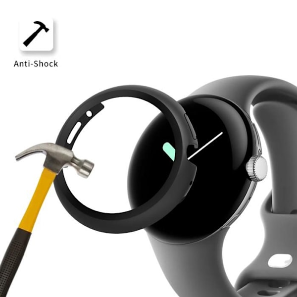 Coque kompatibel med Google Pixel Watch 3 / Watch 2 / Watch - 41mm - Hård beskyttelse, sort etui med hærdet glas Phonillico® Transparent