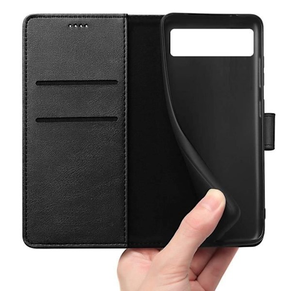 Coque til Google Pixel 6 - Sort Portefeuille med Magnetisk Klap og Kortopbevaring Phonillico® Svart