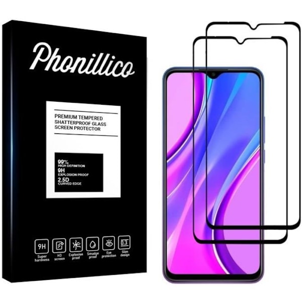 Hærdet Glas - Phonillico® - Xiaomi REDMI 9/9A/9C NFC - Pakke med 2 - Gennemsigtig - Sort kant Transparent, svart